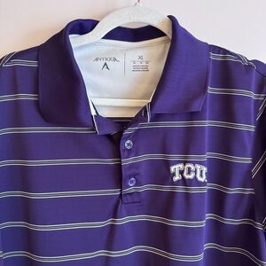 Mens TCU Antigua Purple/White Stripe Embroidery Polo Size XL VGUC